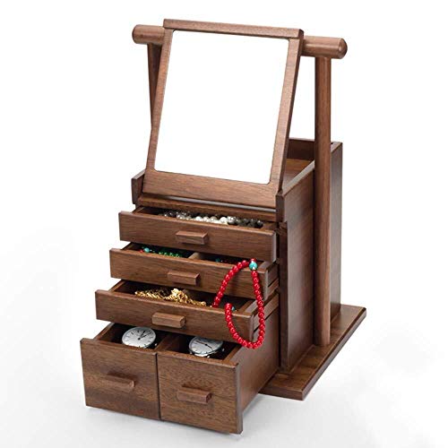 BJYX Portable de la joyería Caja de joyería Caja de Almacenamiento Caja de Reloj Collar Caja de Vestir de Gran Capacidad con Maquillaje de Alta definición Espejo (Color : Walnut Color)