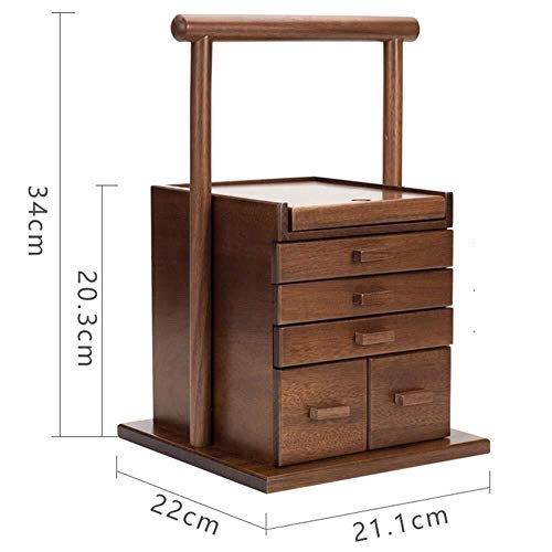 BJYX Portable de la joyería Caja de joyería Caja de Almacenamiento Caja de Reloj Collar Caja de Vestir de Gran Capacidad con Maquillaje de Alta definición Espejo (Color : Walnut Color)