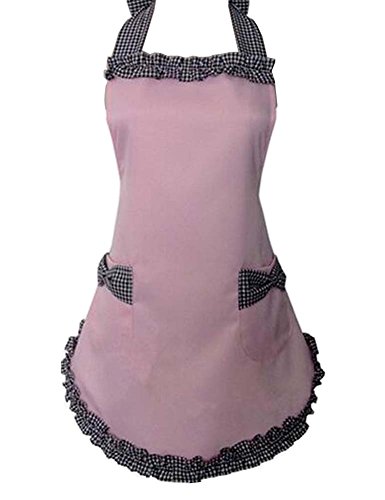 Black Temptation Kitchen Shop Delantal de Cocina Delantal Vintage de Mujer Delantal de Princesa, Plaid Rosa