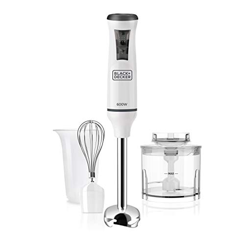 Black+Decker BXHBA600E Batidora de Mano, 3 Accesorios, INOX, 20 Velocidades, 600 W, Plástico, Blanco