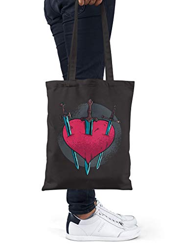 BLAK TEE Cruel and Painful Love Heart Illustration Organic Cotton Reusable Shopping Bag Black