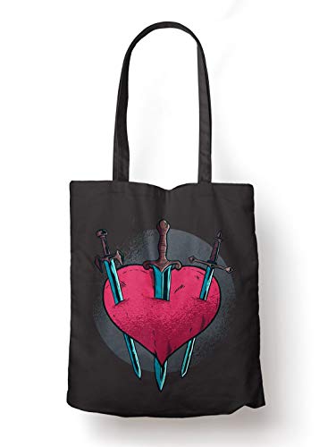 BLAK TEE Cruel and Painful Love Heart Illustration Organic Cotton Reusable Shopping Bag Black