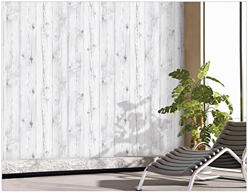 (Blanco Vintage, Paquete de 1) Papel tapiz de mural autoadhesivo con veta de madera reciclada y rústica 50cm X 3M (19,6" X 118"), 0,15mm Para revestimiento de restauración de muebles, sala de estar