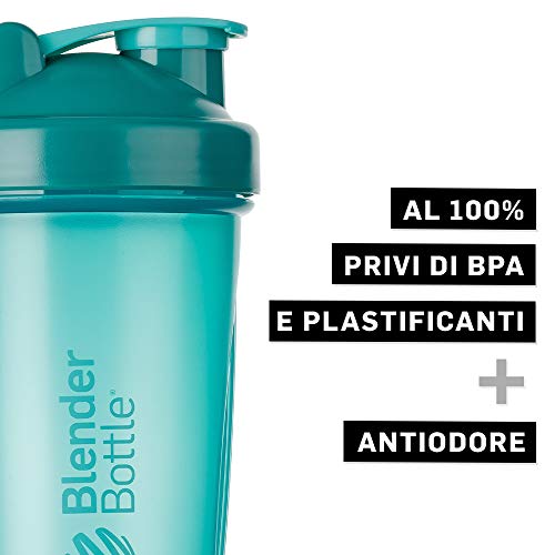 BlenderBottle Classic Botella de agua | Botella mezcladora de batidos de proteínas | con batidor Blenderball | libre de BPA | 590ml - Teal