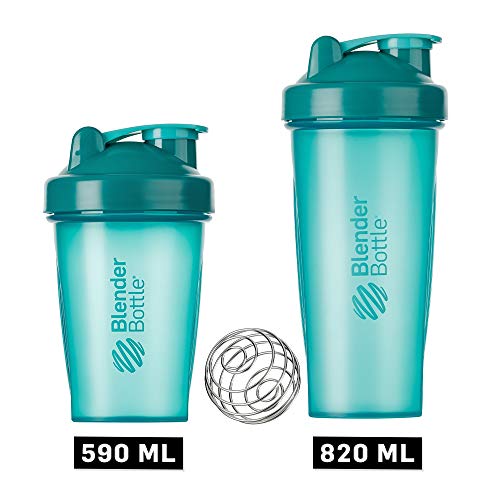 BlenderBottle Classic Botella de agua | Botella mezcladora de batidos de proteínas | con batidor Blenderball | libre de BPA | 590ml - Teal