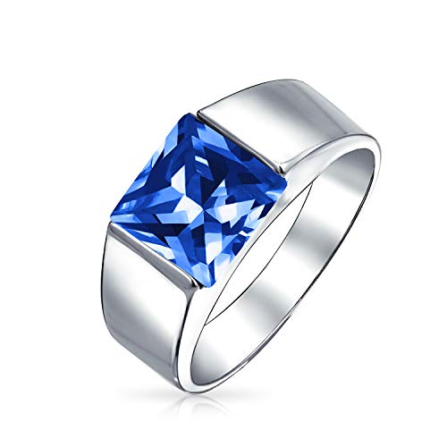 Bling Jewelry 3Ct Plaza Marquesa Solitario Simulada De Azul Zafiro CZ Compromiso Pinky Anillo De para Hombres