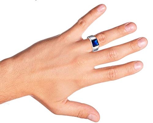 Bling Jewelry 3Ct Plaza Marquesa Solitario Simulada De Azul Zafiro CZ Compromiso Pinky Anillo De para Hombres