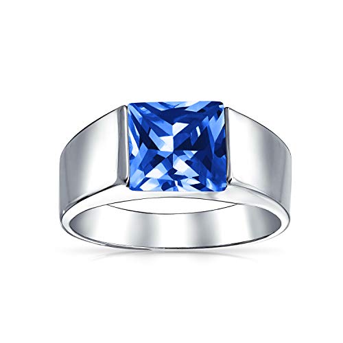 Bling Jewelry 3Ct Plaza Marquesa Solitario Simulada De Azul Zafiro CZ Compromiso Pinky Anillo De para Hombres