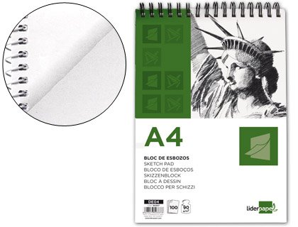 BLOC DIBUJO LIDERPAPEL ESBOZOS ESPIRAL DIN A4 210X297MM 100 HOJAS 90G/M2 SIN RECUADRO