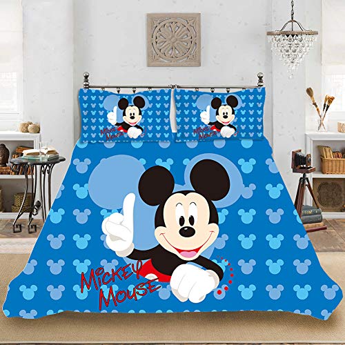 BLSM - Juego de cama, con diseño de Mickey y Minnie de Disney (poliéster, liso, 3D, 3 piezas, 1 funda nórdica y 2 fundas de almohada, multicolor)