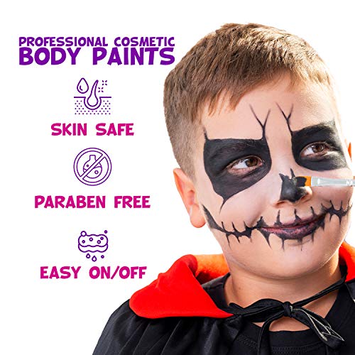 Blue Squid Kit de Pintura Facial para Niños - 30 Plantillas 12 Colores Lavables 3 Pinceles - Pintura de Cara de Calidad Profesional - Segura y para Pieles Sensibles - Maquillaje Halloween y Disfraces