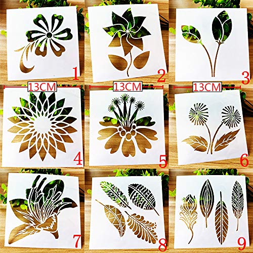 BLUGUL Plantillas de Dibujo, para Scrapbooking, Manualidades, DIY, Album de Fotos, Cuaderno, Diario, Flor Planta Hojas, Naturaleza C 9pcs