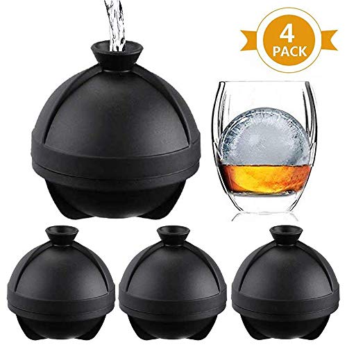 BOCHION Juego de 4 moldes de Bolas de Hielo de Silicona Extragrande, sin BPA, Reutilizables, Forma de Esfera, Bandeja para Cubitos de Hielo, fácil de liberar, Comida casera para bebé