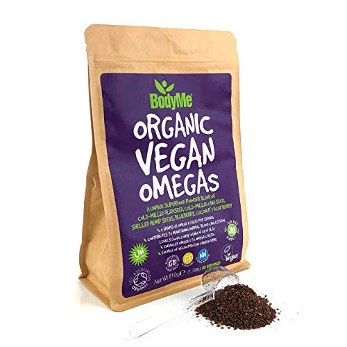 BodyMe Orgánico Vegano Omegas Polvo | 810g | Vegan Omega 3 6 9 Mezcla | Con Semilla De Lino Molida Semilla De Chía Molida Semillas De Cáñamo Arándano Coco Arándano