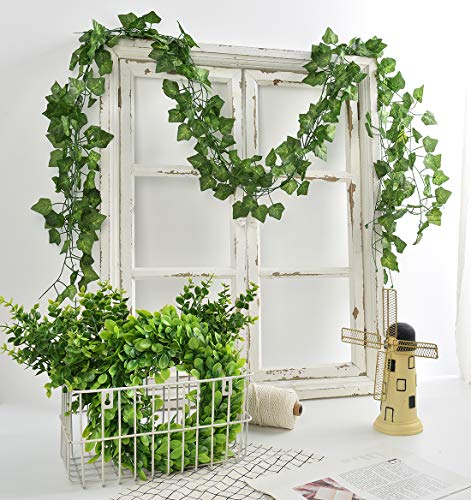 Boic Plantas Hiedra Artificial Decoración Exterior Colgante 84ft-12 Guirnalda Hiedra Artificial Vine Follaje Hojas Verdes Flores para Hogar Boda Escalera Ventana Balcón Valla Jardín Mesa Fiesta