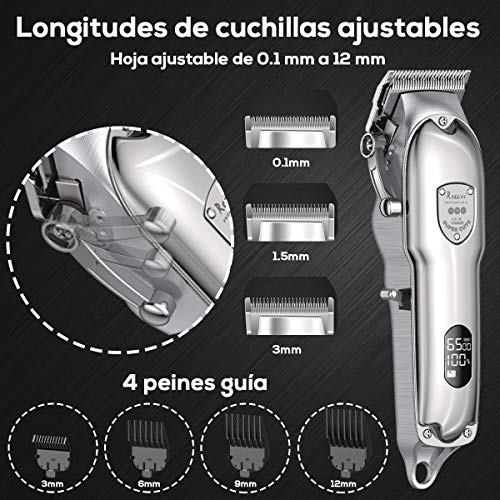 BOIROS Cortapelos para Hombres Eléctrico Máquina de Cortar Pelo Profesional Recortadora de Barba Cortar Pelo Ajustable de Acero Inoxidable Máquina de Cortar Pelo con Cable y 4 Peines Diferentes Plata