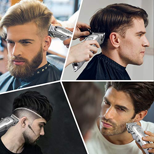 BOIROS Cortapelos para Hombres Eléctrico Máquina de Cortar Pelo Profesional Recortadora de Barba Cortar Pelo Ajustable de Acero Inoxidable Máquina de Cortar Pelo con Cable y 4 Peines Diferentes Plata