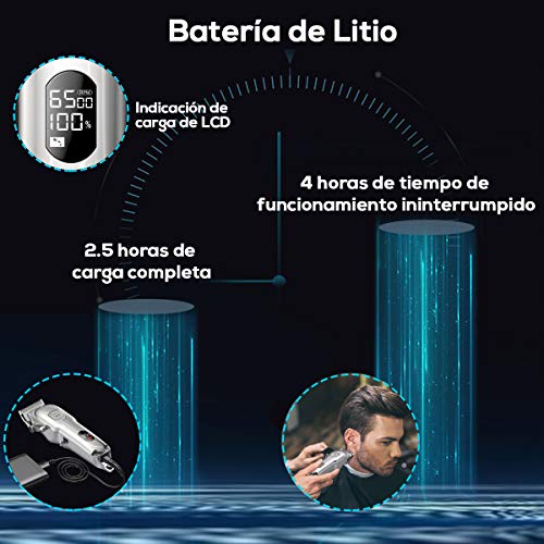 BOIROS Cortapelos para Hombres Eléctrico Máquina de Cortar Pelo Profesional Recortadora de Barba Cortar Pelo Ajustable de Acero Inoxidable Máquina de Cortar Pelo con Cable y 4 Peines Diferentes Plata