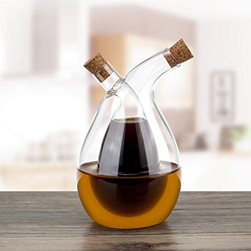 BOLLAER - Botella de cristal para cocina con aceite de oliva (gotas de agua), 2 en 1, suministros de cocina, botellas de vinagre y aceite de vidrio para salsa de soja y vinagre