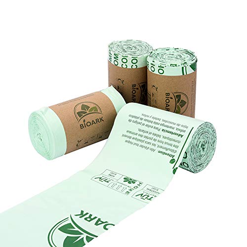 Bolsa de basura biodegradable 100 % BIOARK, 5-6 litros, 150 unidades, extragruesa, biodegradable y compostable, con certificado EN 13432 TUV Home ok Compost