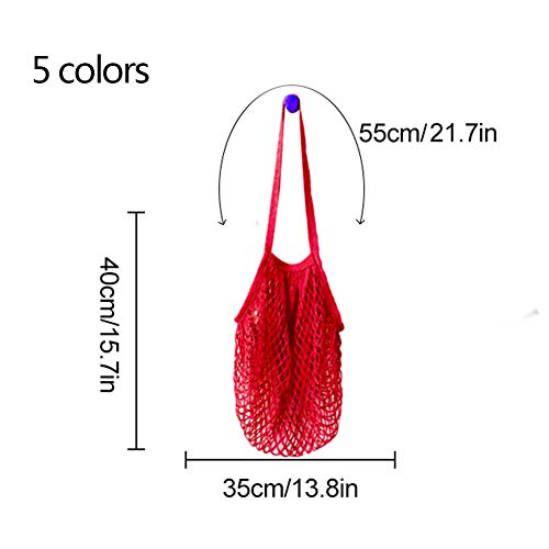 Bolsa de la compra de cuerda, 5 bolsas de malla reutilizables, bolsa portátil de la compra de red de algodón