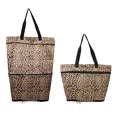 Bolsa de la compra plegable con ruedas, plegable con ruedas para mujer, reutilizable, resistente al uso y plegable para un fácil almacenamiento #7747 Impresión de leopardo.