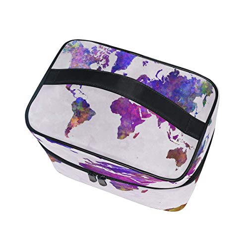 Bolsa de maquillaje, colorido mapa del viejo mundo portátil estuche de viaje grande impresión cosmética bolsa organizador compartimentos para niñas mujeres señora