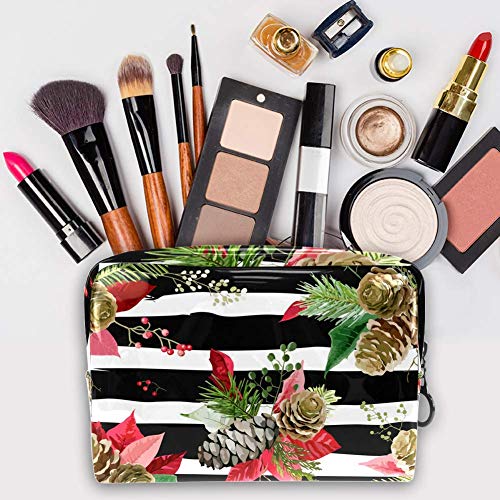 Bolsa de maquillaje de PVC con diseño de rayas de pino y nueces de Pascua, ideal para el maquillaje y la bolsa de artículos de tocador con cremallera para mujeres y viajes y baño