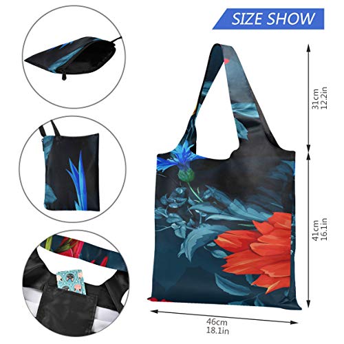 Bolsa de playa de lona colorida hermosa flor campo de amapolas comestibles bolso de mano plegable bolso de viaje de lona bolsas de compras reutilizables de poliéster, lavables, duraderas y ligeras