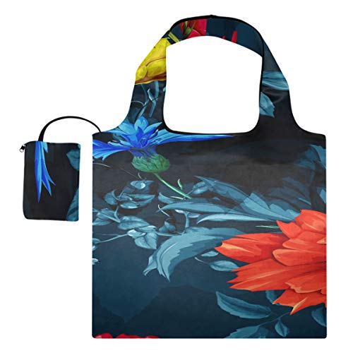 Bolsa de playa de lona colorida hermosa flor campo de amapolas comestibles bolso de mano plegable bolso de viaje de lona bolsas de compras reutilizables de poliéster, lavables, duraderas y ligeras