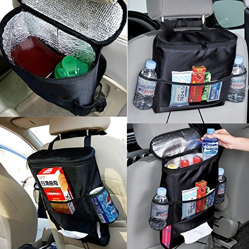 Bolsa nevera Auto espalda Organizador con malla bolsillos Auto asiento multiusos bolsillos Viajes Práctico Bolsa Soporte para bebidas enfriador para Auto asiento red Funda & Portavasos negro 2 Stück