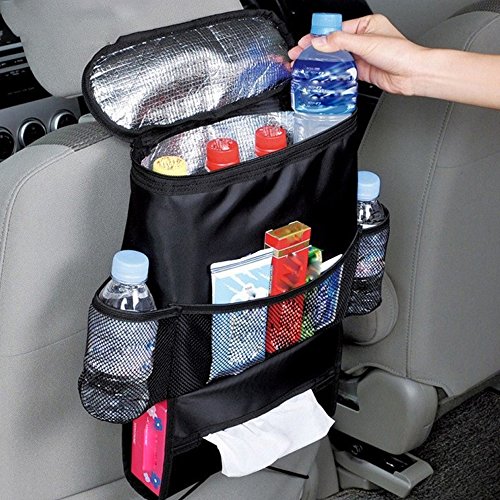 Bolsa nevera Auto espalda Organizador con malla bolsillos Auto asiento multiusos bolsillos Viajes Práctico Bolsa Soporte para bebidas enfriador para Auto asiento red Funda & Portavasos negro 2 Stück