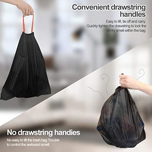 Bolsas de Basura 20L 180 Piezas 45 x 50cm Sacos de Basura con Cordón 100% Reciclaje Reciclado Negro Papelera Bolsa para el Hogar La Cocina el Baño La Oficina (Negro)