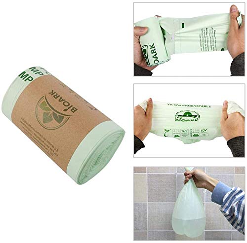 Bolsas de basura biodegradables 100 % BIOARK, 7 - 8 litros, 150 unidades, extragruesas, biodegradables y compostables, con certificado TUV Home ok Compost