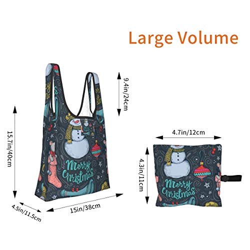 Bolsas de comestibles reutilizables Patrón vectorial de decoraciones navideñas Pipa de dibujo a mano, estrellas, muñeco de nieve lavable impermeable ligero 25X15 pulgadas