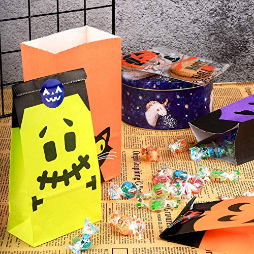 Bolsas de Regalo de Papel de Halloween, 81 Piezas Bolsas de Caramelo con 84 Pegatinas de Halloween, Halloween Goody Bags para Fiestasde favores de Fiesta de Halloween Fiestas, Truco o Tratamiento