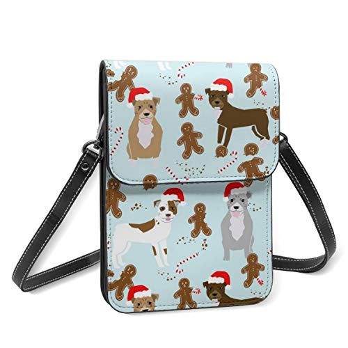 Bolso cruzado pequeño para mujer, diseño de perro de jengibre Pitbull para Navidad, horneado de Papá Noel, bolso para teléfono celular, cartera multiusos, de piel sintética suave