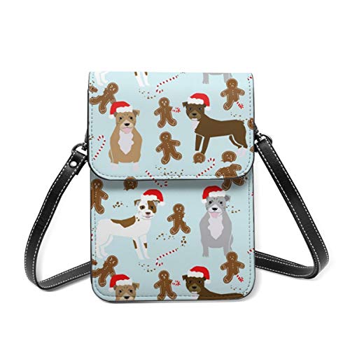 Bolso cruzado pequeño para mujer, diseño de perro de jengibre Pitbull para Navidad, horneado de Papá Noel, bolso para teléfono celular, cartera multiusos, de piel sintética suave