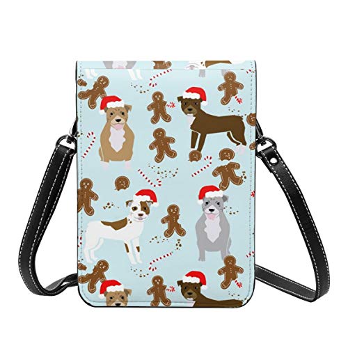 Bolso cruzado pequeño para mujer, diseño de perro de jengibre Pitbull para Navidad, horneado de Papá Noel, bolso para teléfono celular, cartera multiusos, de piel sintética suave