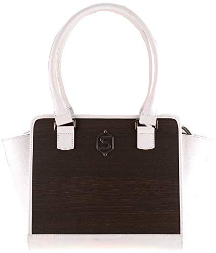 Bolso de mano "SALLY" | Fabricado con madera auténtica tipo roble ahumado y cuero de ternera | Mujer Cartera Nude, Blanco o Negro Croco | By Sebastian Sturm (Blanco)