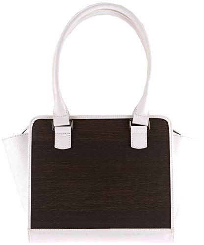 Bolso de mano "SALLY" | Fabricado con madera auténtica tipo roble ahumado y cuero de ternera | Mujer Cartera Nude, Blanco o Negro Croco | By Sebastian Sturm (Blanco)