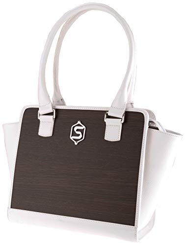 Bolso de mano "SALLY" | Fabricado con madera auténtica tipo roble ahumado y cuero de ternera | Mujer Cartera Nude, Blanco o Negro Croco | By Sebastian Sturm (Blanco)