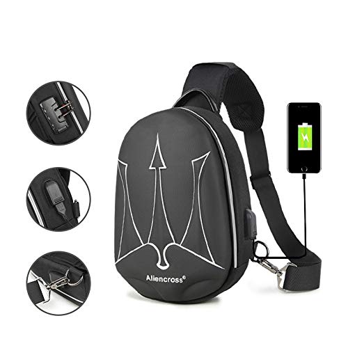 Bolso de Mensajero para Hombre Bolso de Pecho Impermeable Bolso de Hombro antirrobo USB Ligero Deportes al Aire Libre Viajes Bolsa de energía Multi-cinética