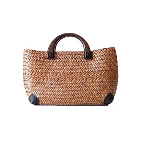 Bolso Redondo De La Paja Bolsos De Tela De Algas Marinas Bolsos Tejidos A Mano Bolsos De Playa De Viaje Bolsos De Paja De Ratán Con Mango De Madera