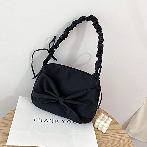 Bolsos De Hombro Bolso De Mensajero De Un Solo Hombro Bolso De Mujer Plisado con Nudo De Lazo Elegante Bolso Rosa Caramelo De Mujer 28Cmx24Cmx4Cm Negro