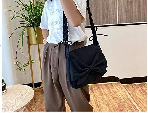 Bolsos De Hombro Bolso De Mensajero De Un Solo Hombro Bolso De Mujer Plisado con Nudo De Lazo Elegante Bolso Rosa Caramelo De Mujer 28Cmx24Cmx4Cm Negro