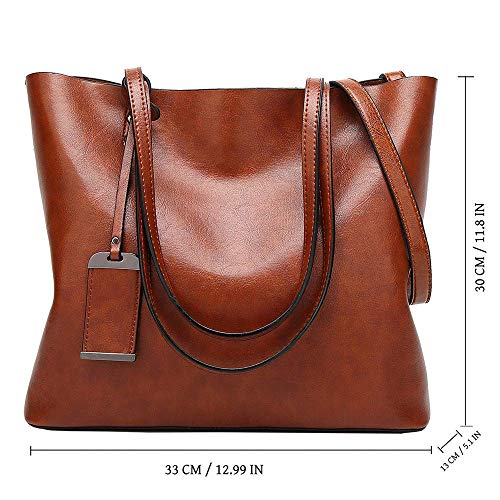 Bolsos De Hombro De Mujer Suave Cuero Bolsos Gran Capacidad Retro Vintage Tapa-Casual Totalizador De La Manija MarrÓN