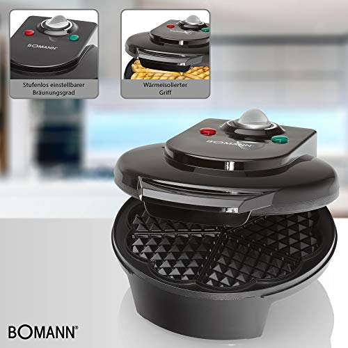 Bomann WA 5018 CB Gofrera con base en forma de corazón, 1200 W, Plástico, Negro