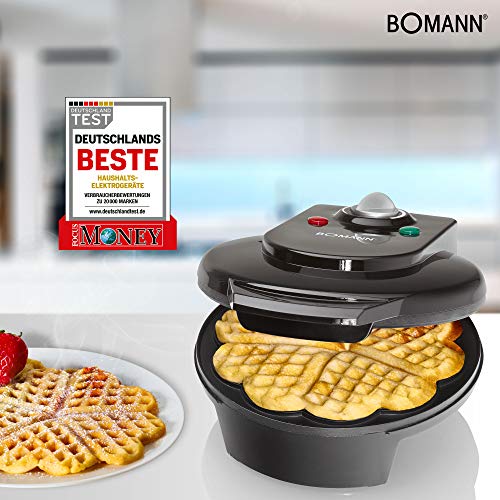 Bomann WA 5018 CB Gofrera con base en forma de corazón, 1200 W, Plástico, Negro