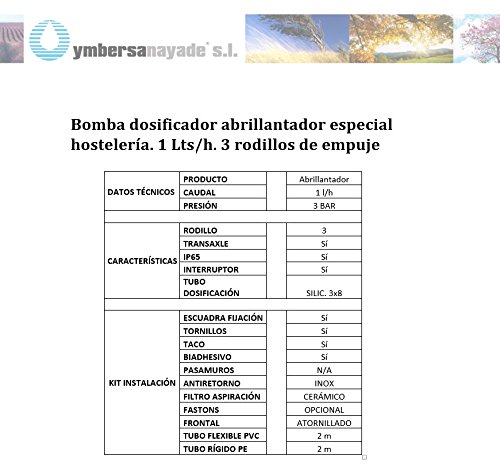 Bomba dosificador abrillantador especial hostelería. 1 Lts/h. 3 rodillos de empuje